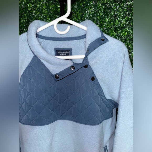 Abercrombie & Fitch Asymmetrical Snap Up Fleece Sweatshirt Women's M Blue - Picture 4 of 7